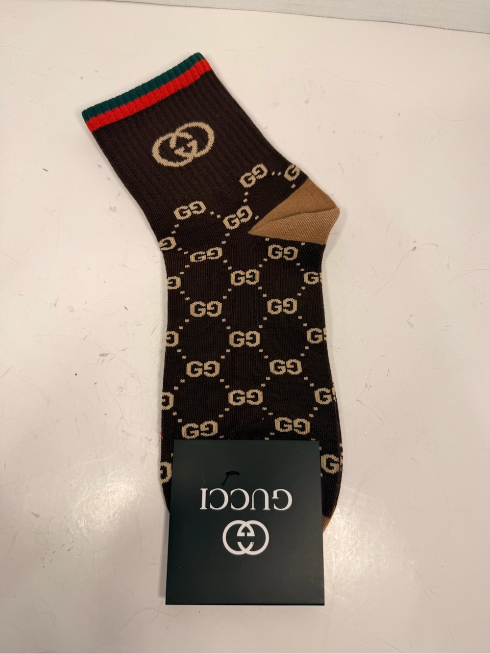 Gucci Brown Monogram GG
Pattern Cotton Blend Crew
Socks Size M